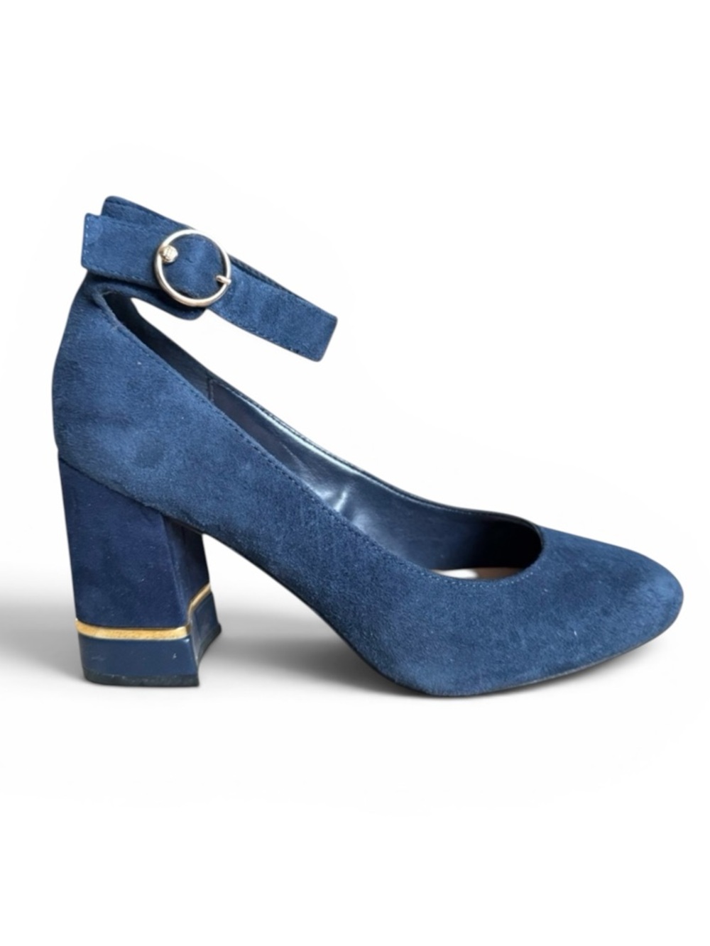 Tommy Hilfiger Suede Ankle Strap Block Heel Pumps Navy Blue Size 6